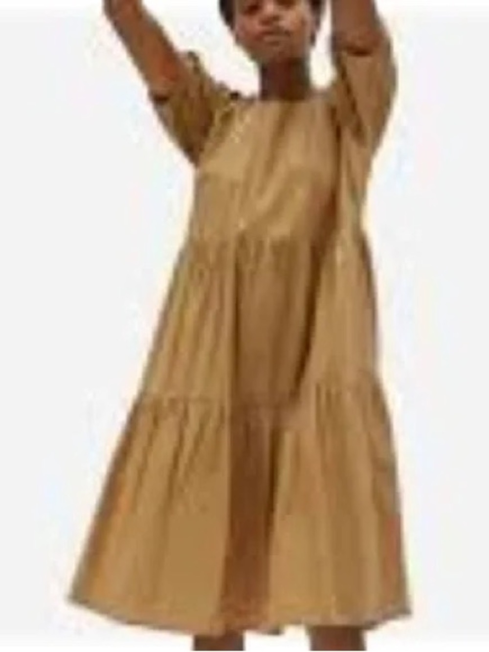 Everlane Tiered Short-Sleeve Midi Dress in Camel Brown